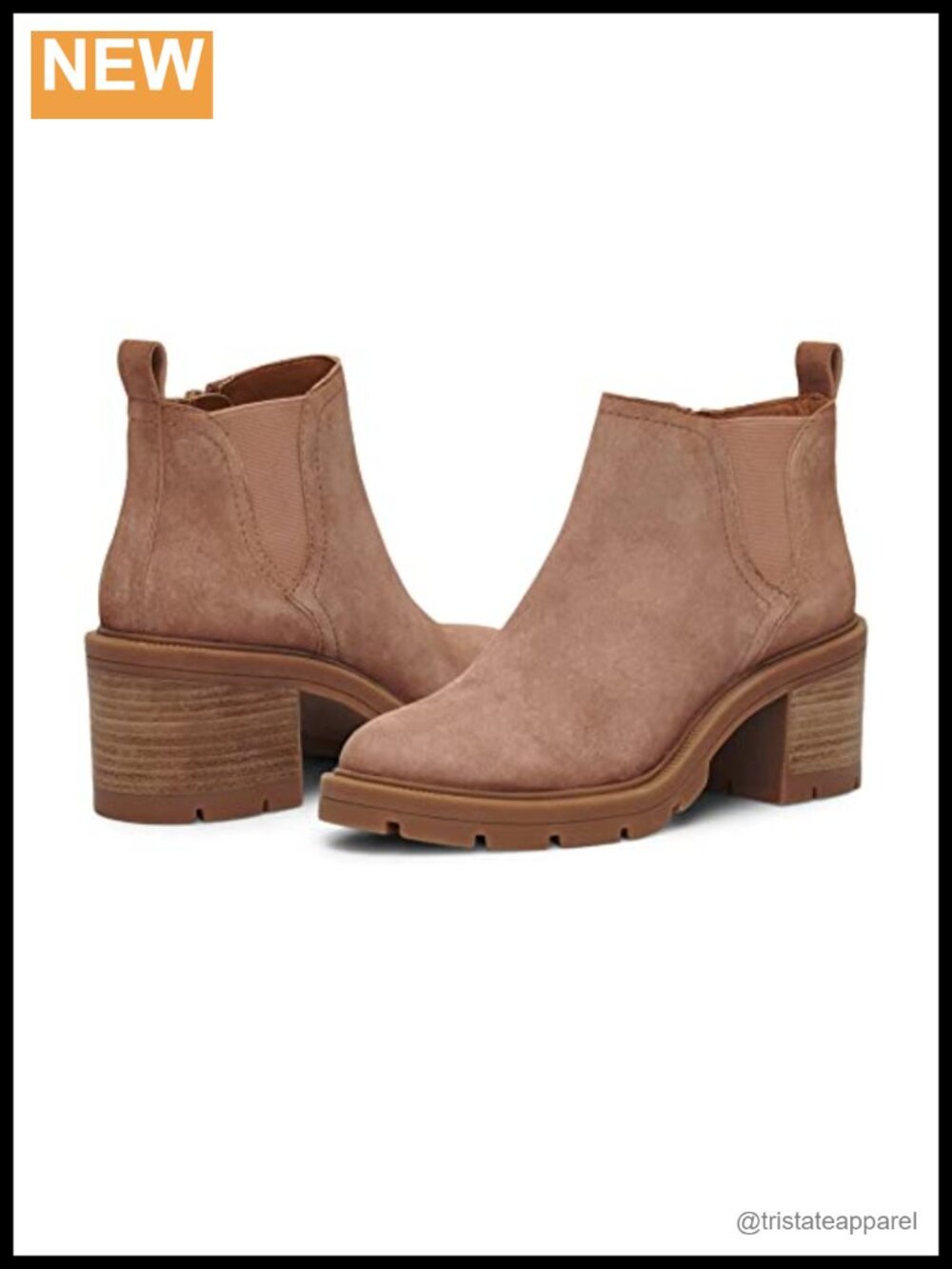 Lucky Brand Women's Sumah Suede Ankle Bootie Almond Toe Stacked Heel Zip